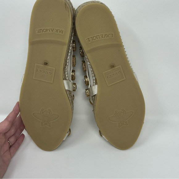 NWT GUCCI CANVAS CRYSTAL EMBELLISHED ESPADRILLES SIZE EU 40 US 10 - Picture 12 of 14